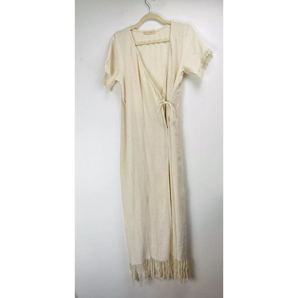 LaTroupe 2 Dress Women's Small Knit Cotton Fringe Midi Cross Body Ivory Boho